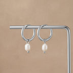 Freshwater Pearl Bella Silver Hoop Earrings