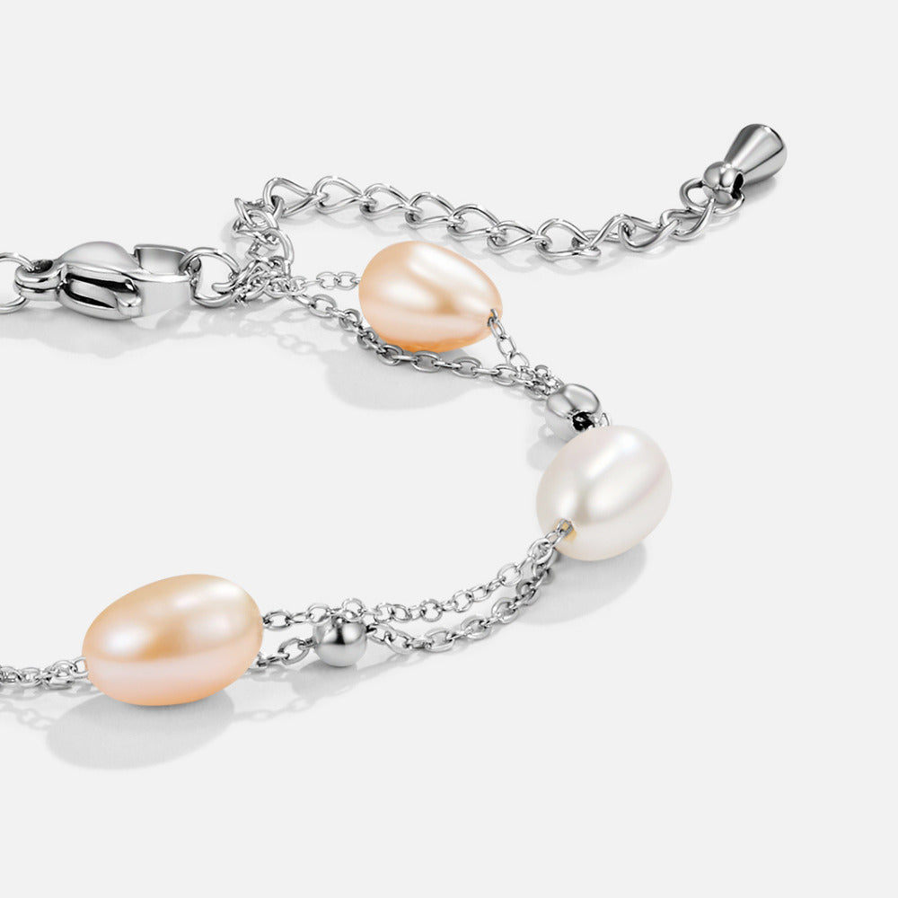 Silver Freshwater Pearl Layered Bracelet