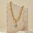 Aqua Stone Drop Gold Chain Necklace