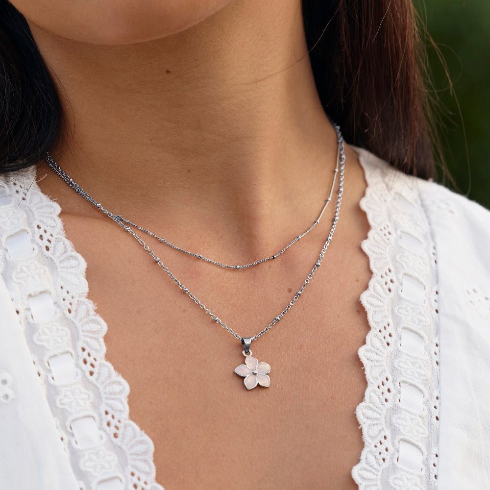 Blush Pink Sakura Bloom Silver Necklace