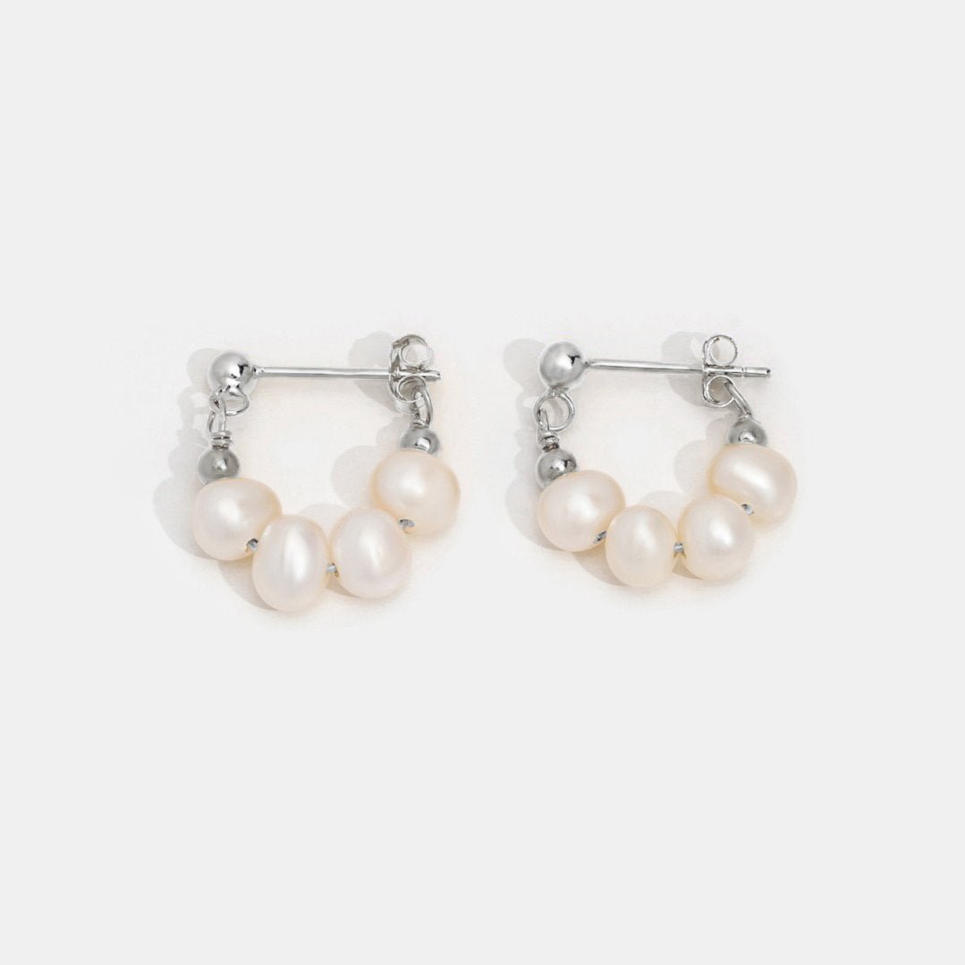 Celine Pearl Silver Hoop Earrings
