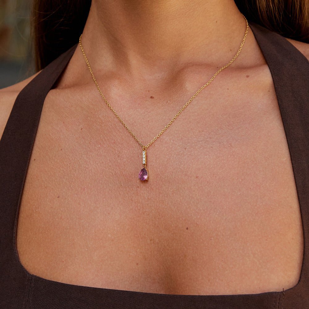 Crystal Pink Teardrop Necklace
