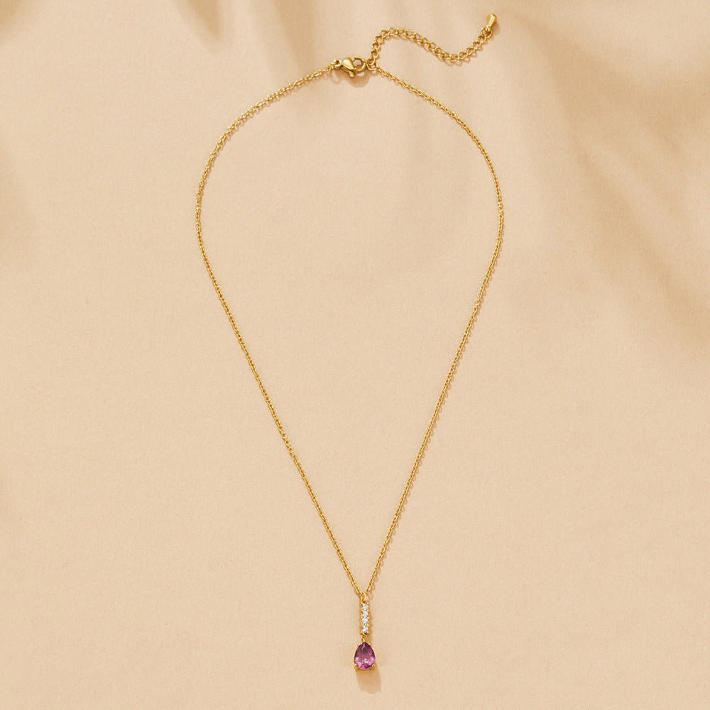 Crystal Pink Teardrop Necklace