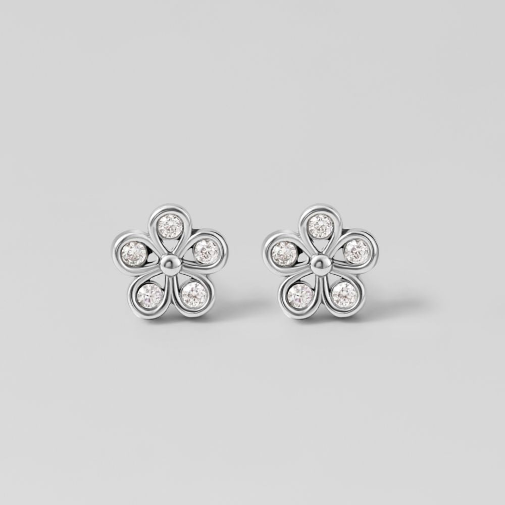 Five Petal Bloom Silver Earrings