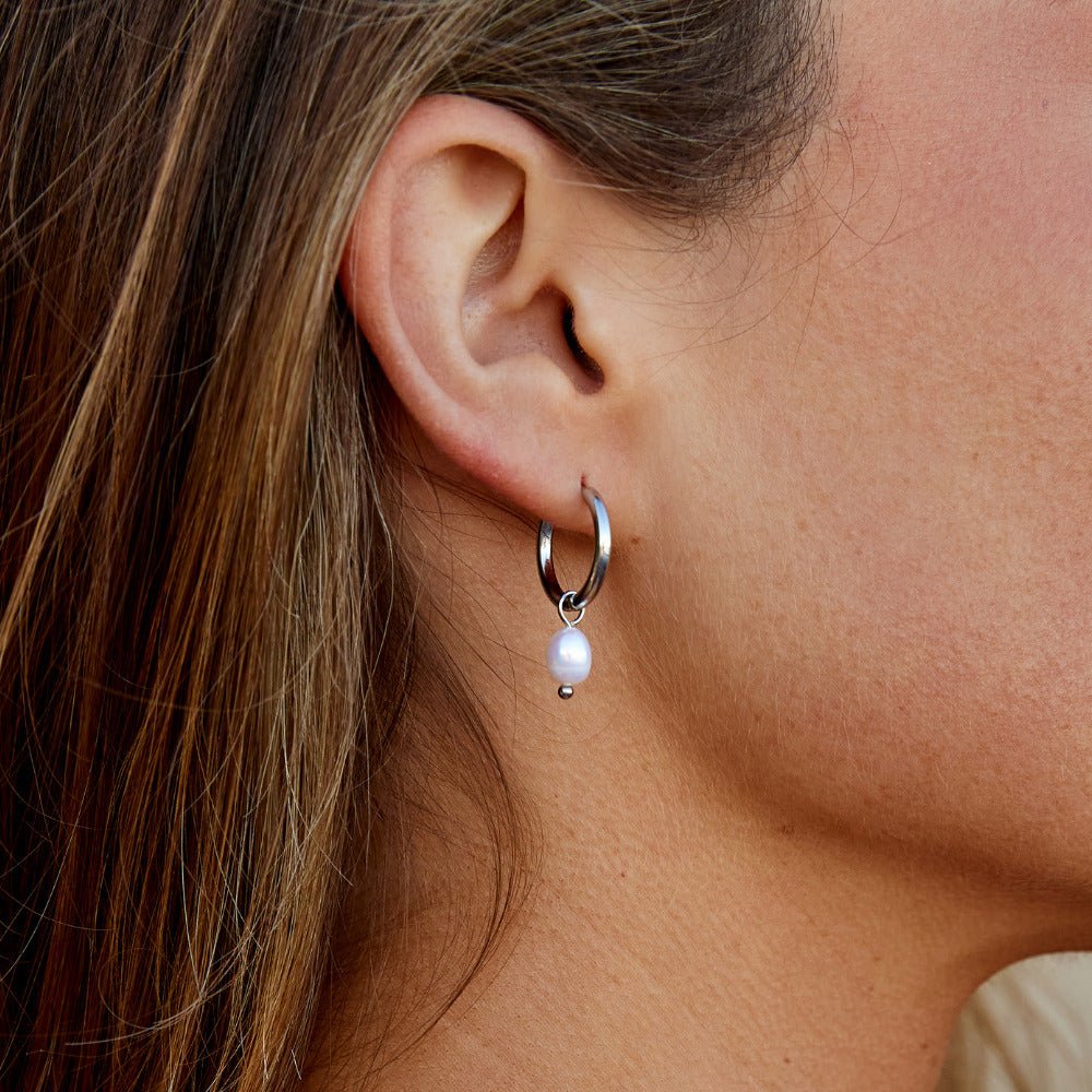 Freshwater Pearl Bella Silver Hoop Earrings