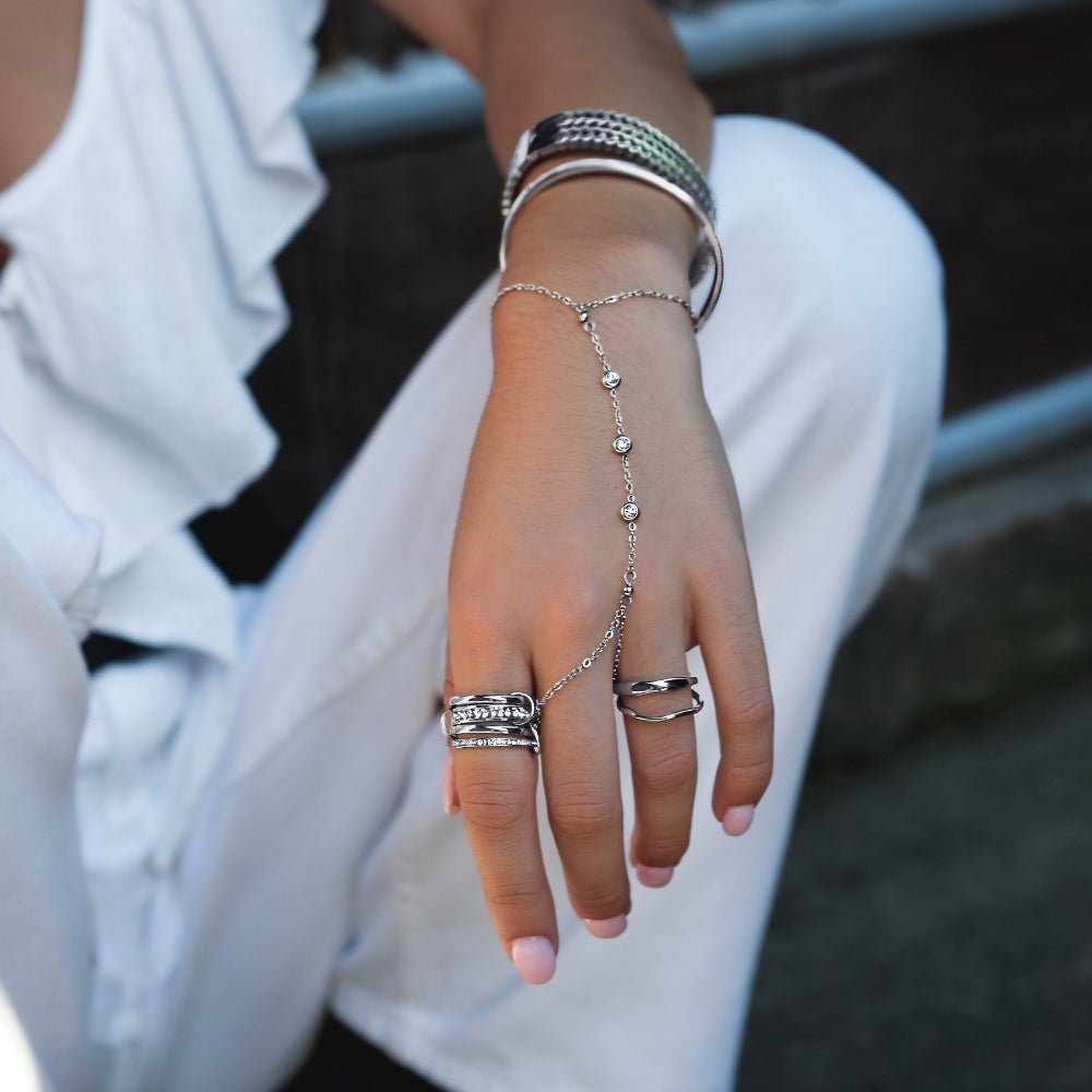 Freya Crystal & Silver Hand Chain Bracelet