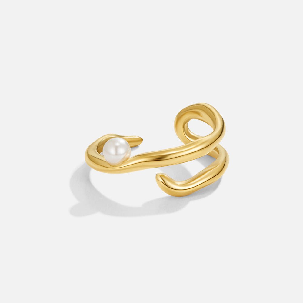 Geometric Gold & Pearl Ring