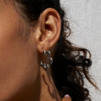 Geometric Silver Flower Hoop Earrings