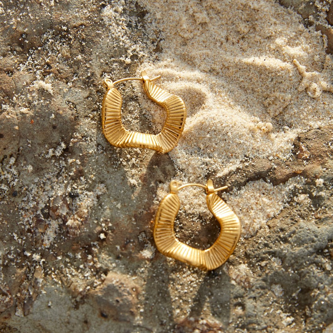 Geometric Wave Gold Hoop Earrings