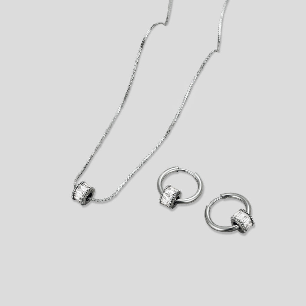 Gigi Crystal Silver Hoop Earrings