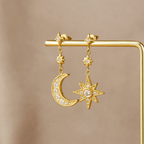 Gold Crystal Moon & Star Earrings