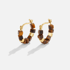Gold Tiger Eye Cube Hoop Earrings