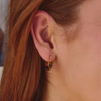Gold Tiger Eye Cube Hoop Earrings