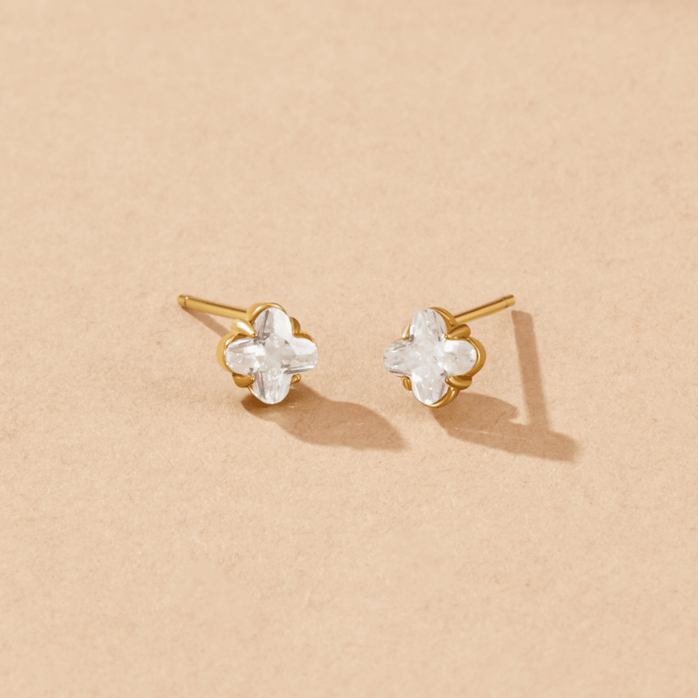 Golden Crystal Clover Stud Earrings