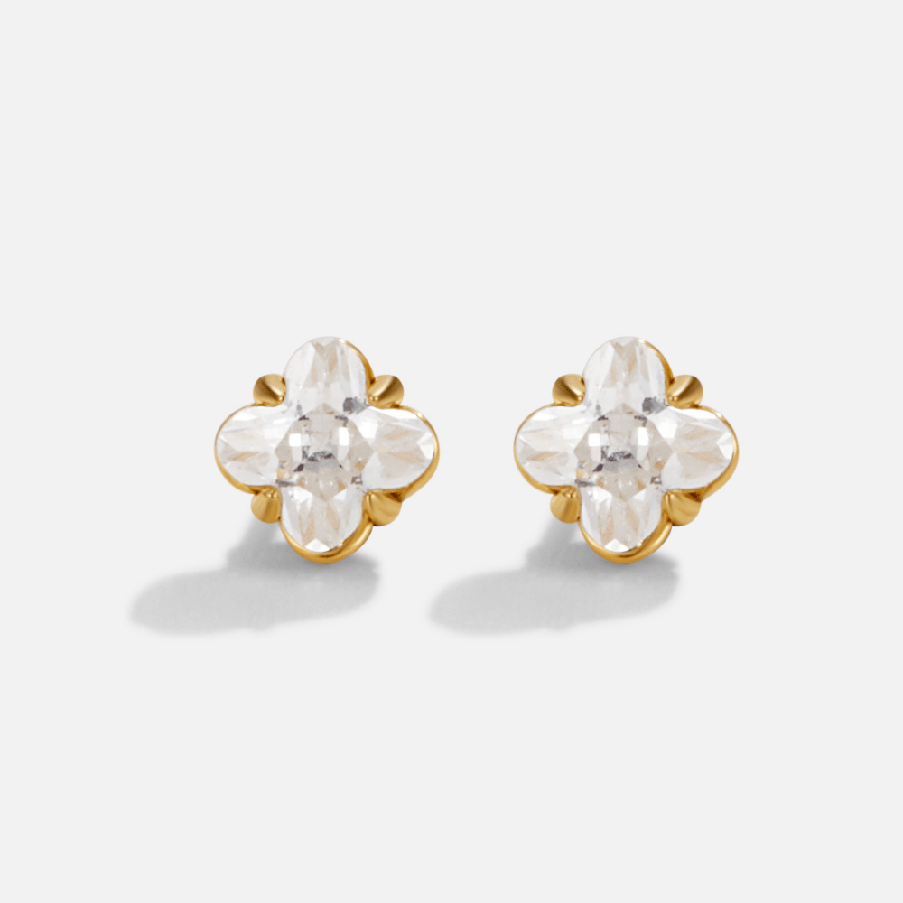 Golden Crystal Clover Stud Earrings
