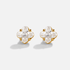 Golden Crystal Clover Stud Earrings