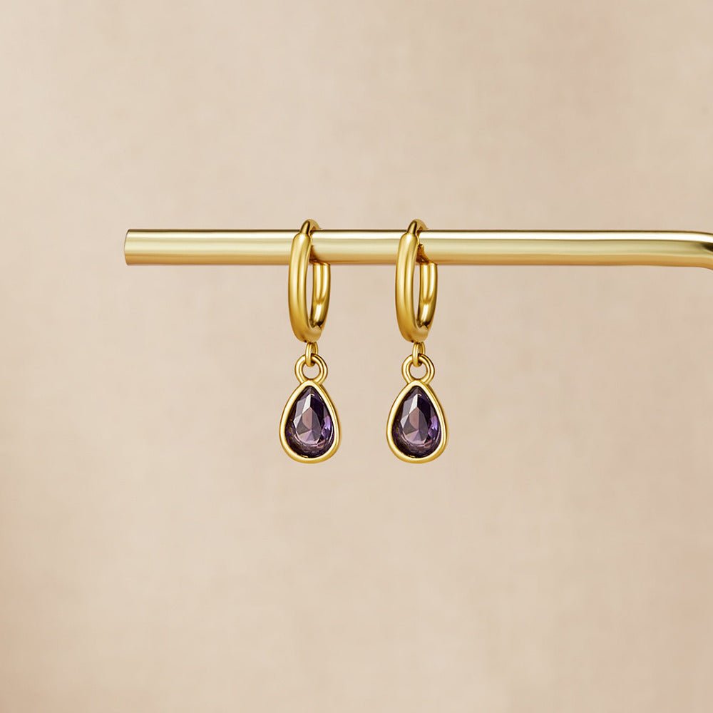 Golden Purple Teardrop Earrings