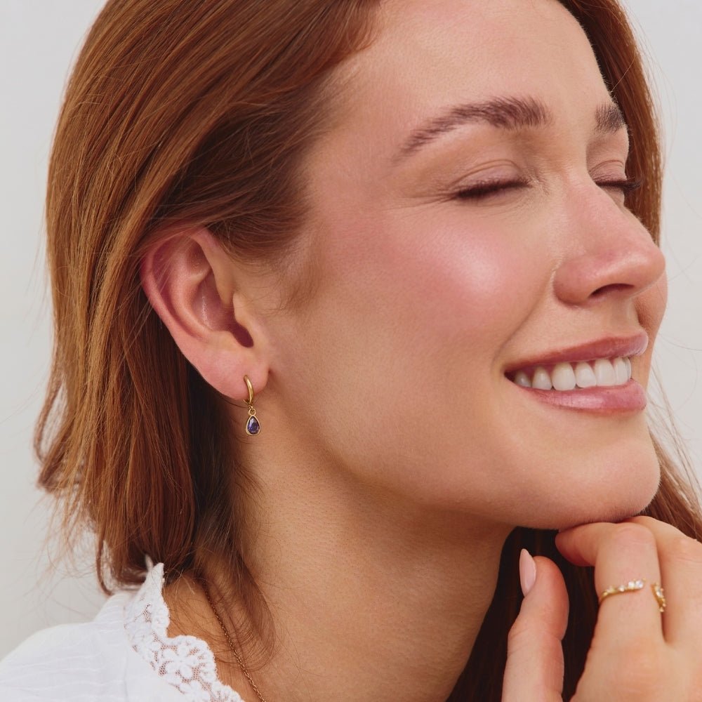 Golden Purple Teardrop Earrings