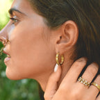 Golden Sculpted Flower Hoop Earrings