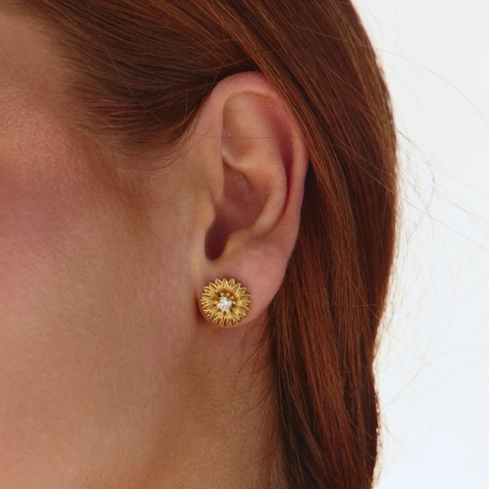 Golden Sunflower Stud Earrings