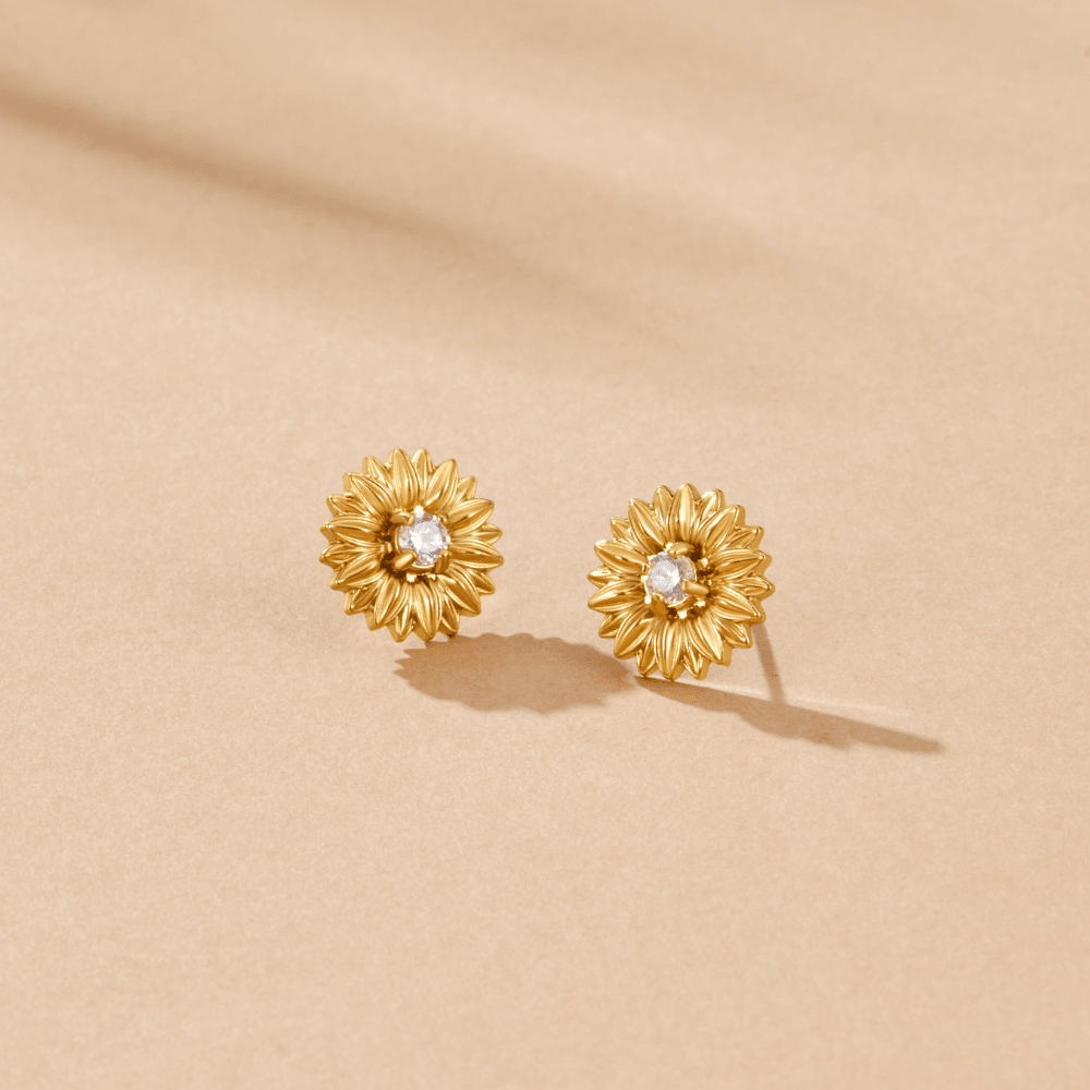 Golden Sunflower Stud Earrings