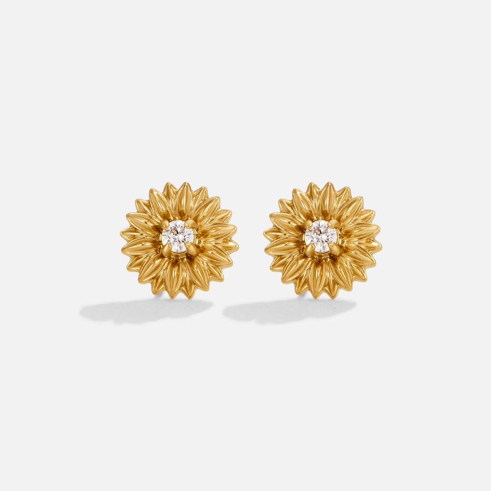Golden Sunflower Stud Earrings