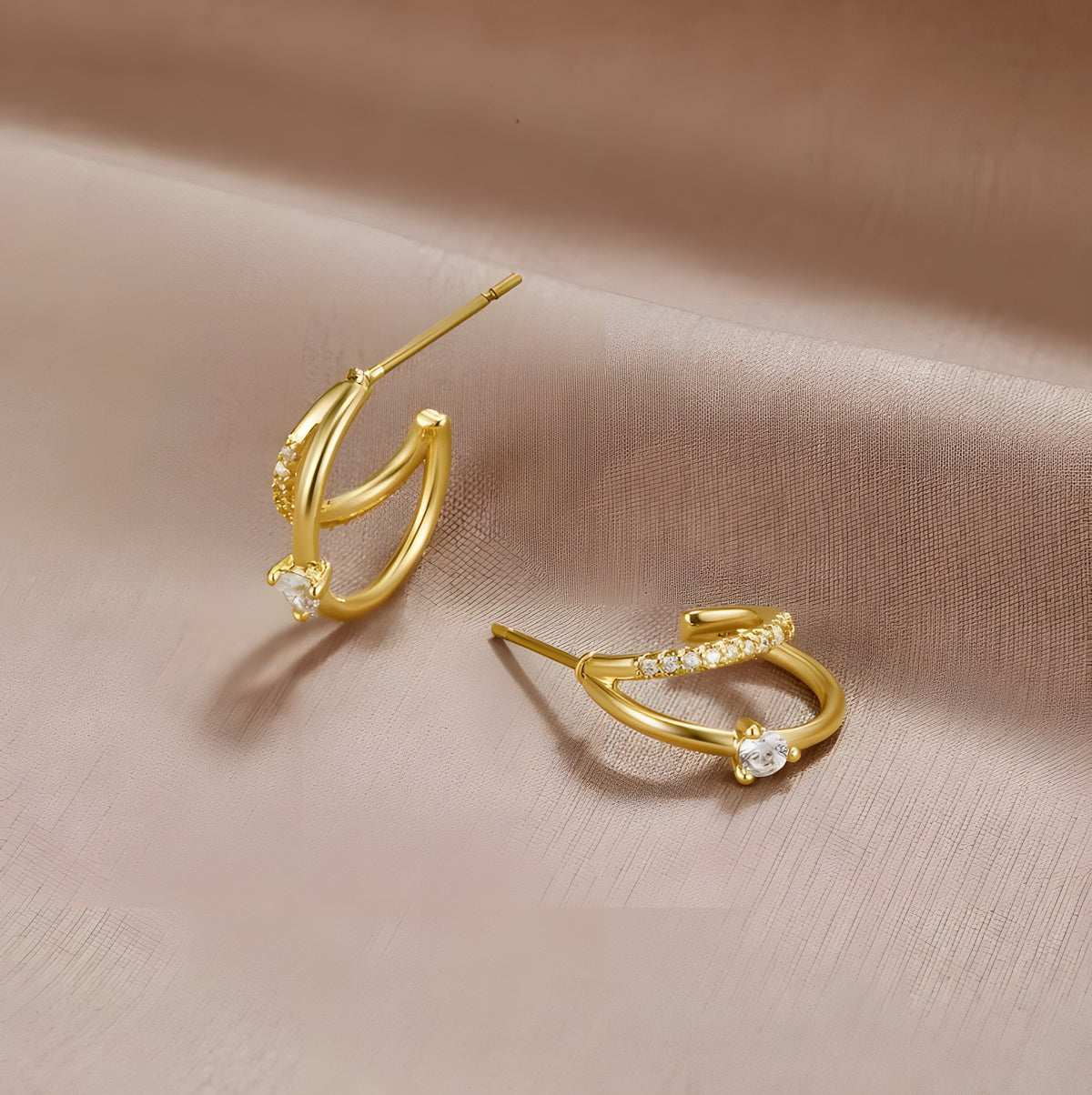 Layered Crystal Gold Hoop Earrings