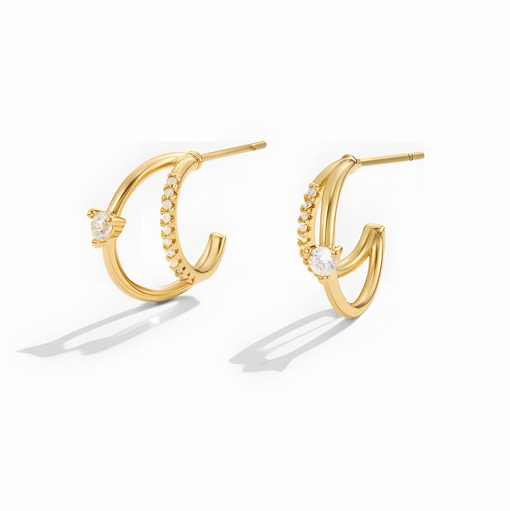 Layered Crystal Gold Hoop Earrings