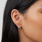 Layered Crystal Silver Hoop Earrings