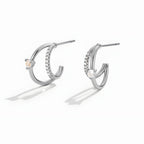 Layered Crystal Silver Hoop Earrings