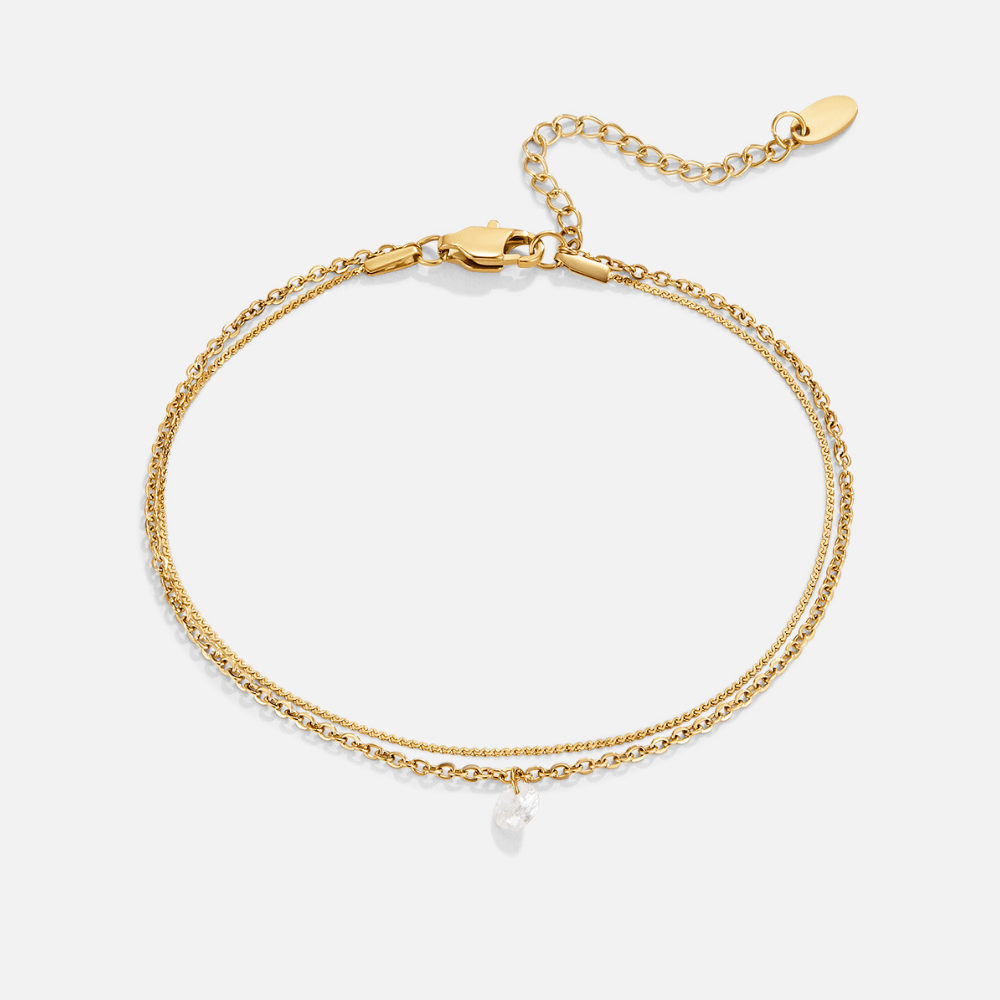 Layered Dainty Crystal Anklet