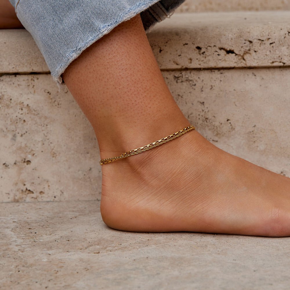 Nora Layered Box Chain Anklet