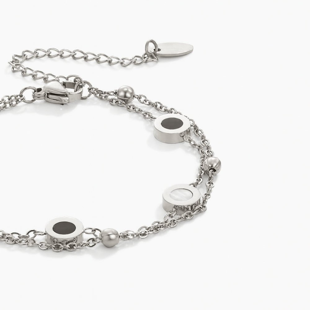 Onyx & White Stone Silver Bracelet