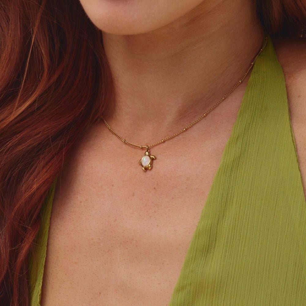 Opal Gold Turtle Pendant Necklace