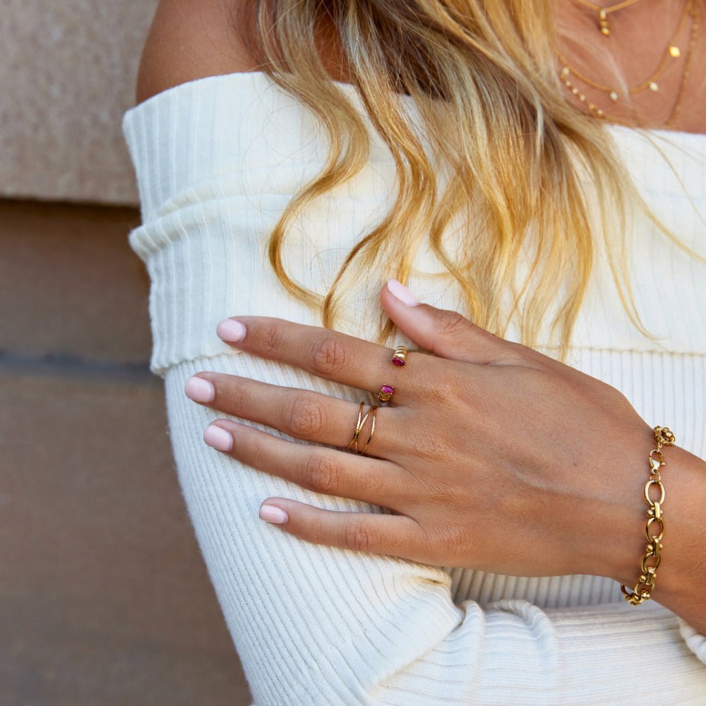 Pink Crystal Cuff Ring