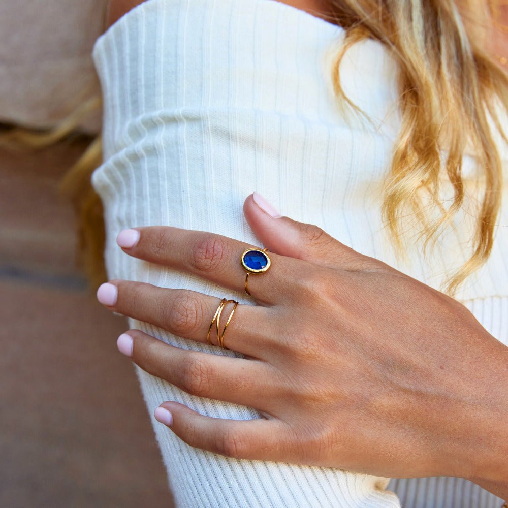 Sapphire Blue Crystal Gold Ring