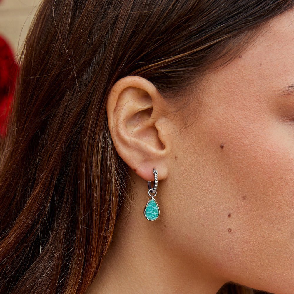 Silver Astoria Green Stone Hoop Earrings
