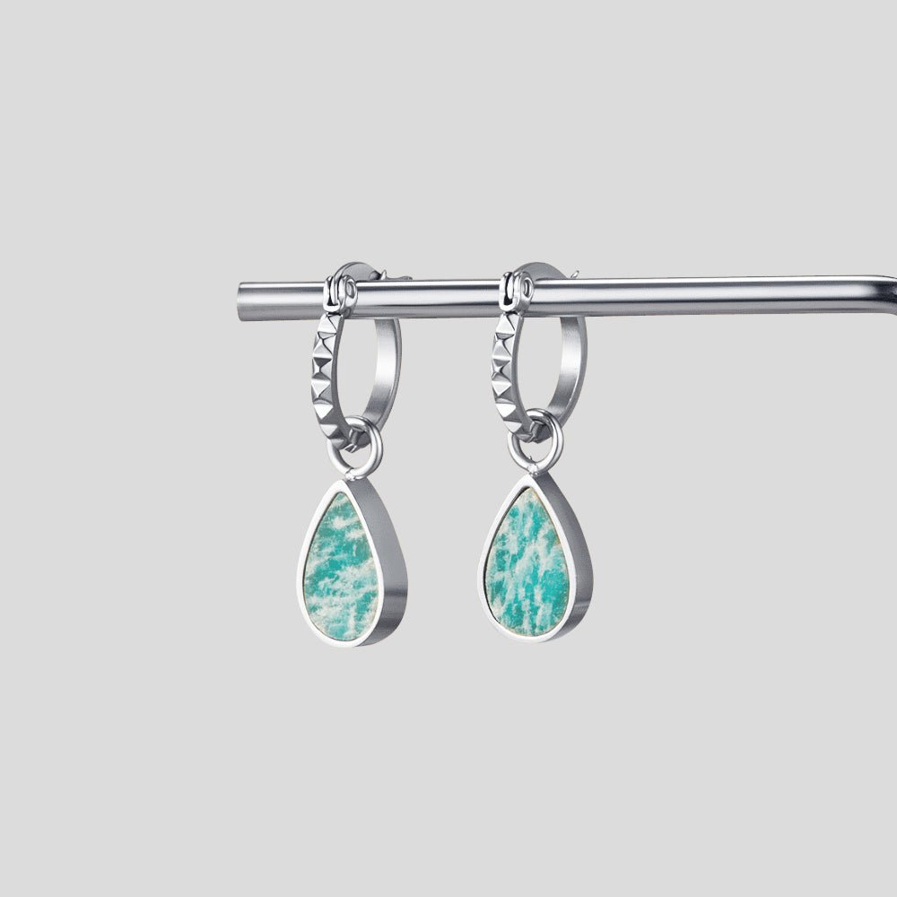Silver Astoria Green Stone Hoop Earrings