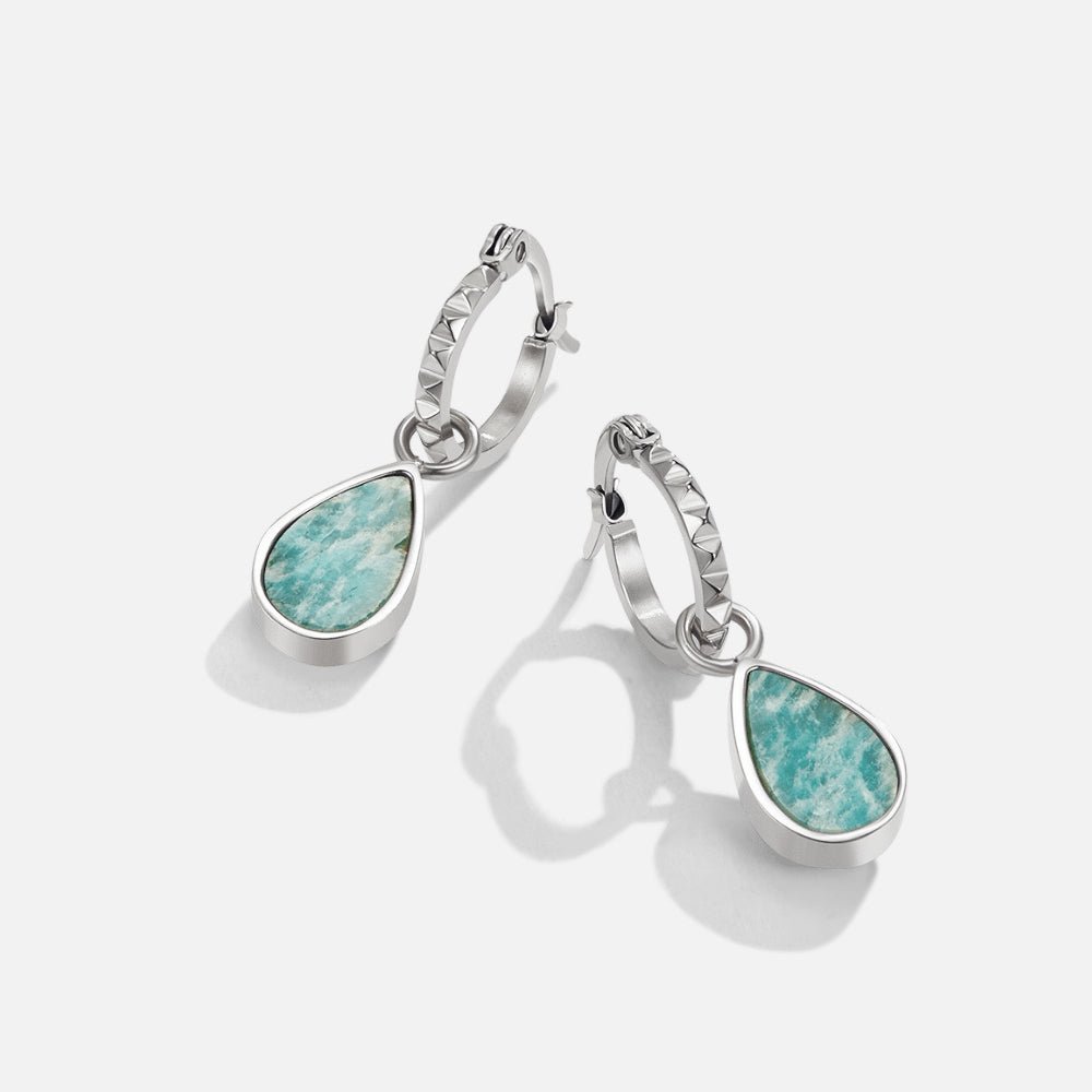 Silver Astoria Green Stone Hoop Earrings