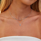 Silver Blue Opal Teardrop Layered Necklace