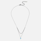 Silver Blue Opal Teardrop Layered Necklace