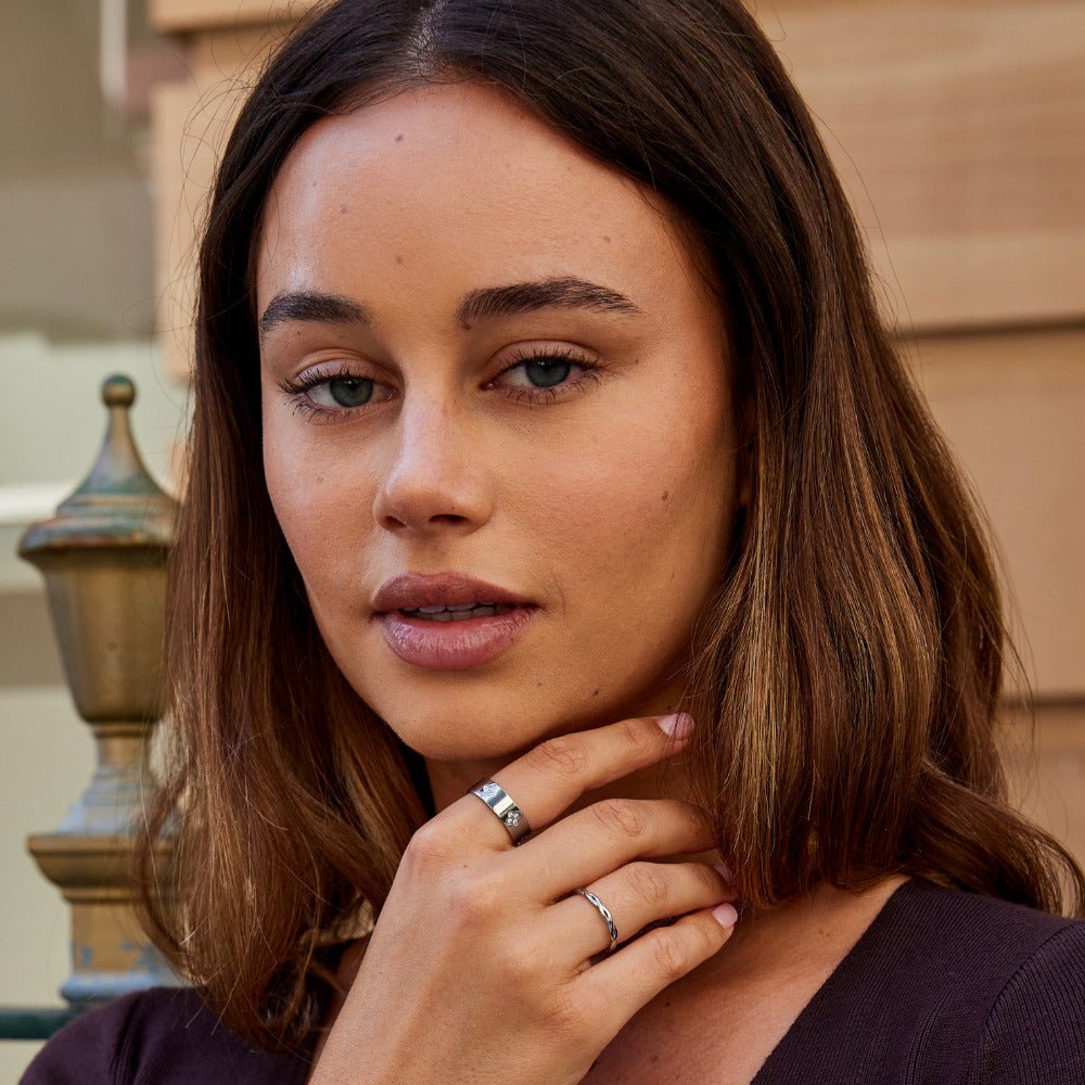 Silver Crystal Clover Band Ring