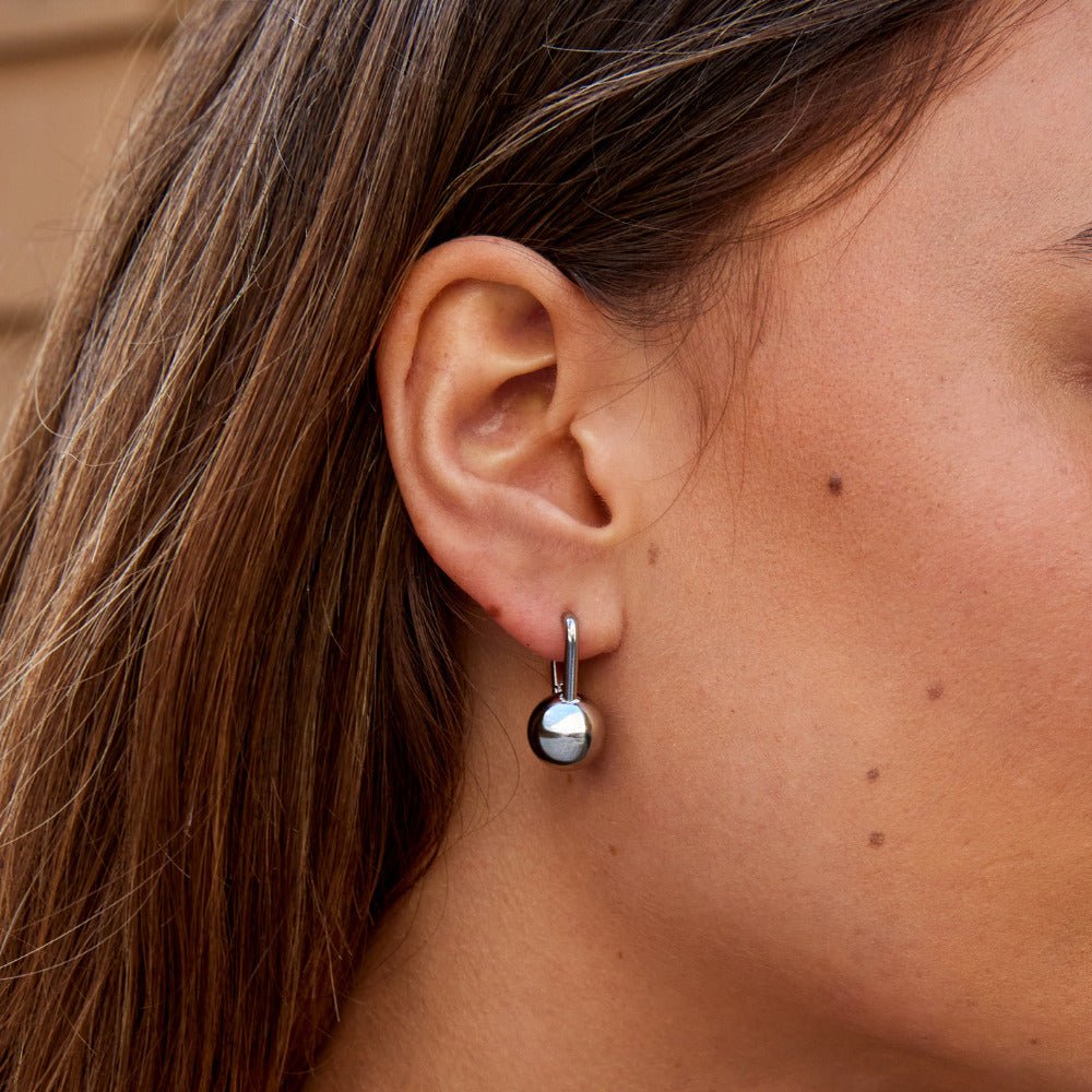 Silver Dumbbell Hoop Earrings