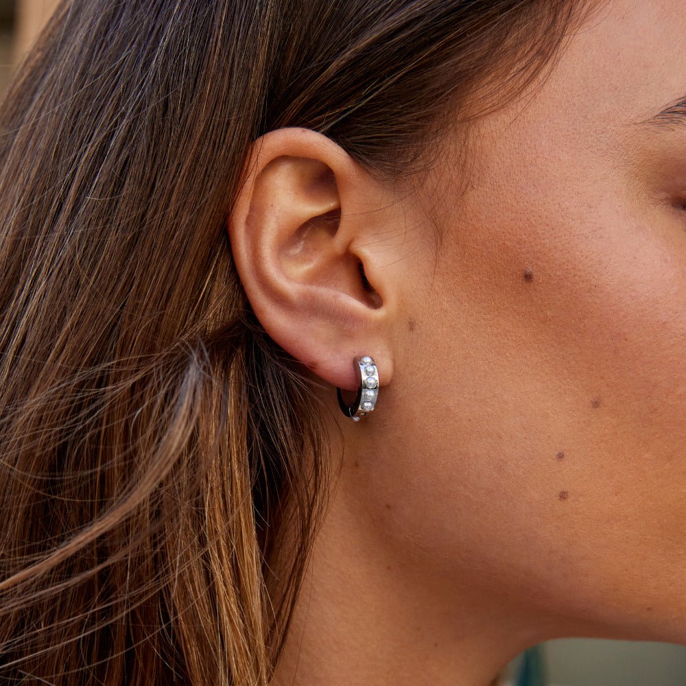 Silver Eula Pearl Hoop Earrings