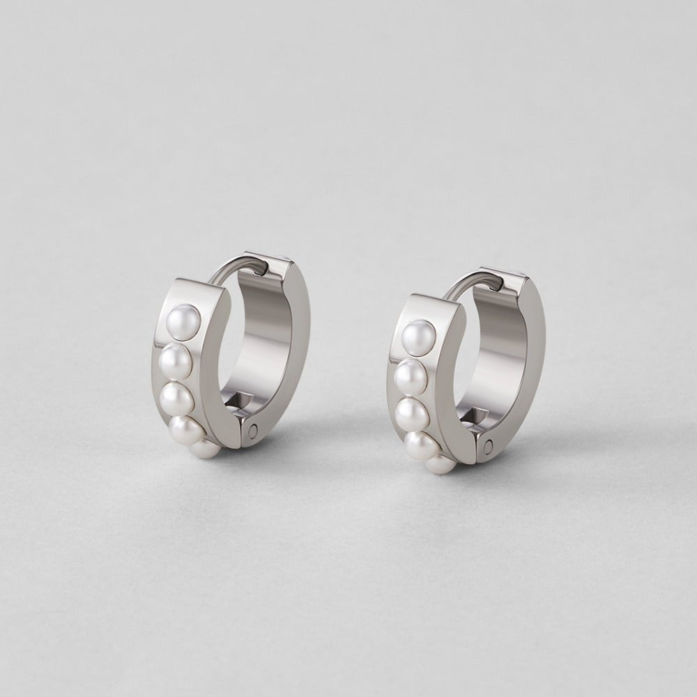 Silver Eula Pearl Hoop Earrings