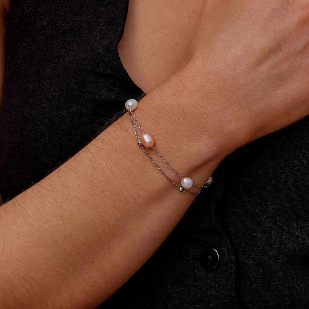Silver Freshwater Pearl Layered Bracelet
