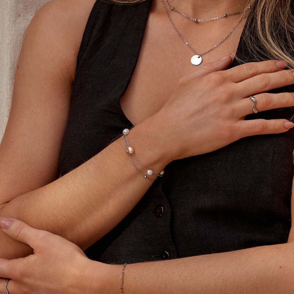 Silver Freshwater Pearl Layered Bracelet