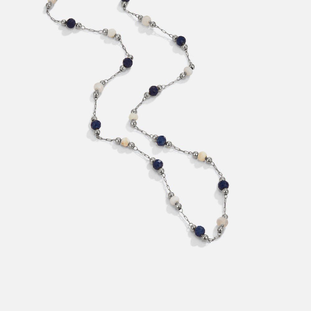 Silver Lulu Midnight Beaded Stone Necklace