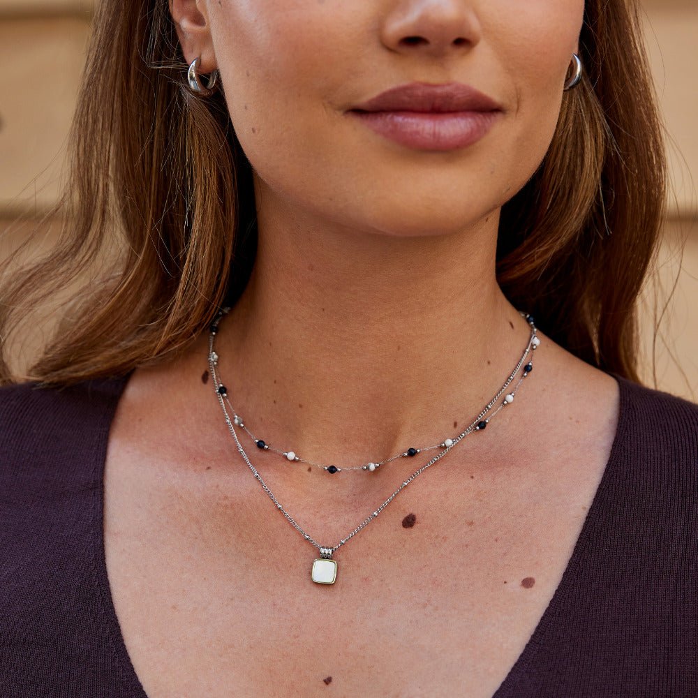 Silver Lulu Midnight Beaded Stone Necklace