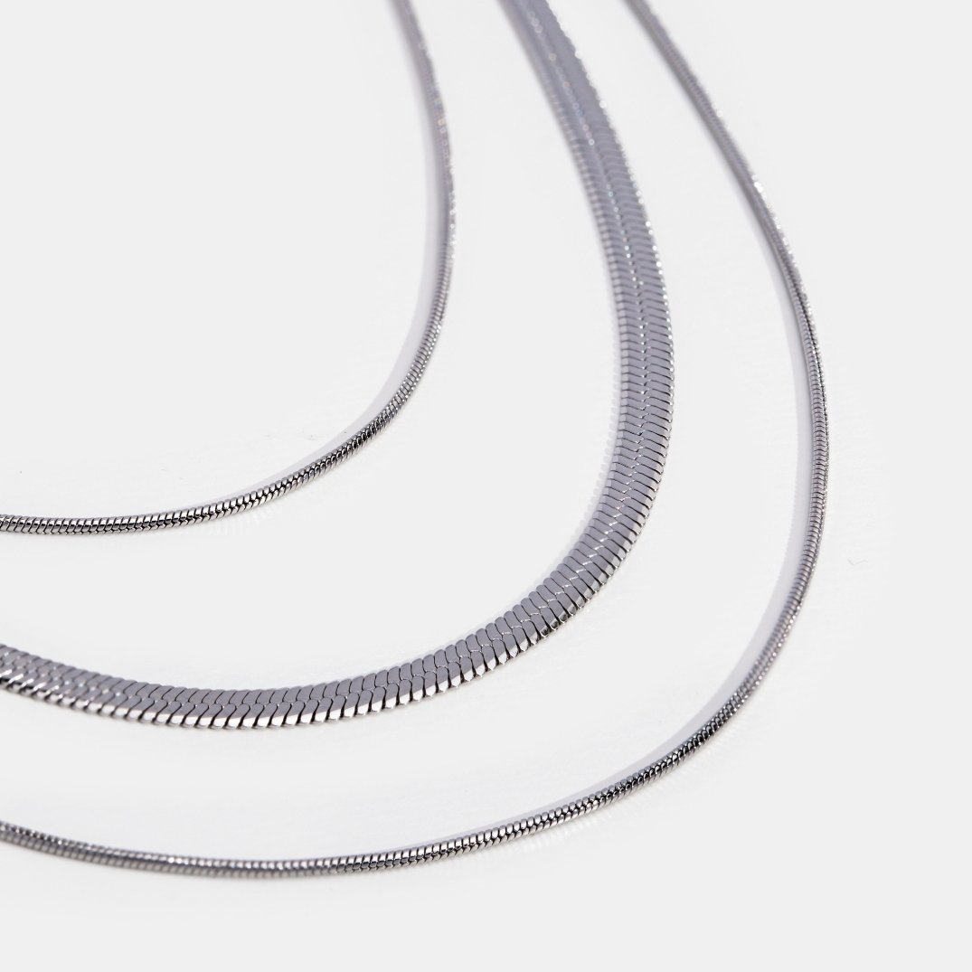 Silver Multi-Layered Chain  Necklace